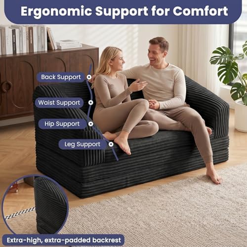 JUIKURY Convertible Sofa Bed, 3-in-1 Foldable Loveseat Couch with Armrest, Co...