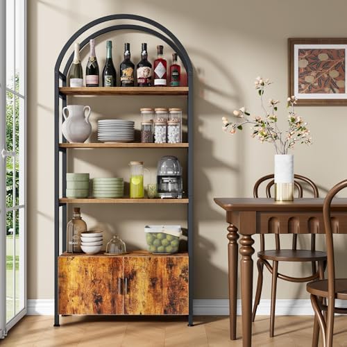 Jehiatek Arched Bookshelf with Storage Cabinet 71 Inch Tall Industrial Bookca...