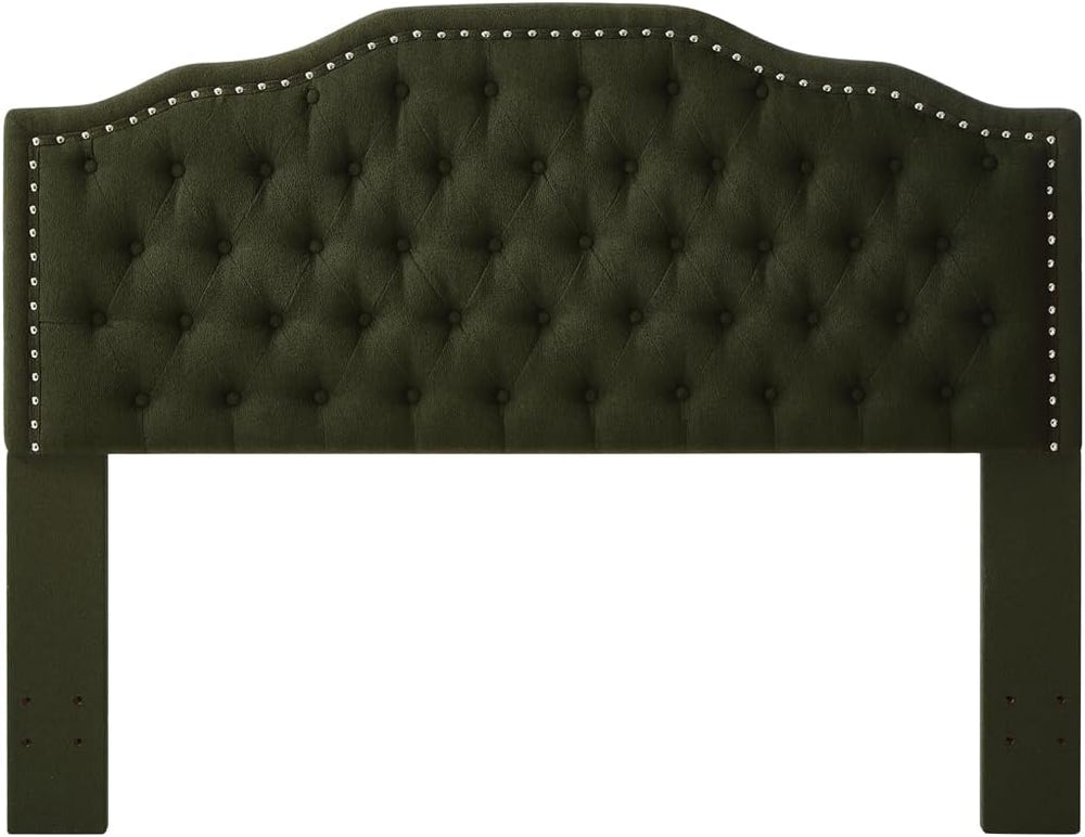24KF Upholstered Button Tufted Queen Headboard with Nailhead Trim, Elegant Bo...