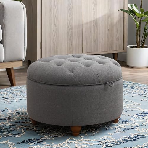 24'' Round Ottoman Coffee Table with Storage, Upholstered Tufted Otto...