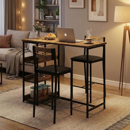 GarveeHome Dining Table Set for 2, Wood Table with Upholstered Chairs