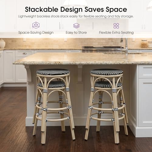 PURPLE LEAF Bar Stools 29" Round French Set of 2 Backless, Black | White...