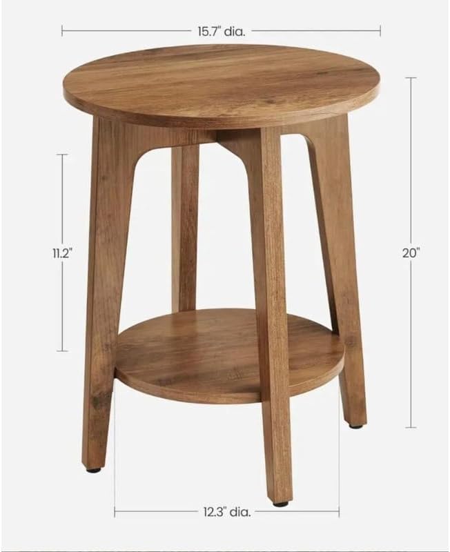 Wood Side Table, Round Coffee Table, Small Round End Tables with Lower Shelf,...