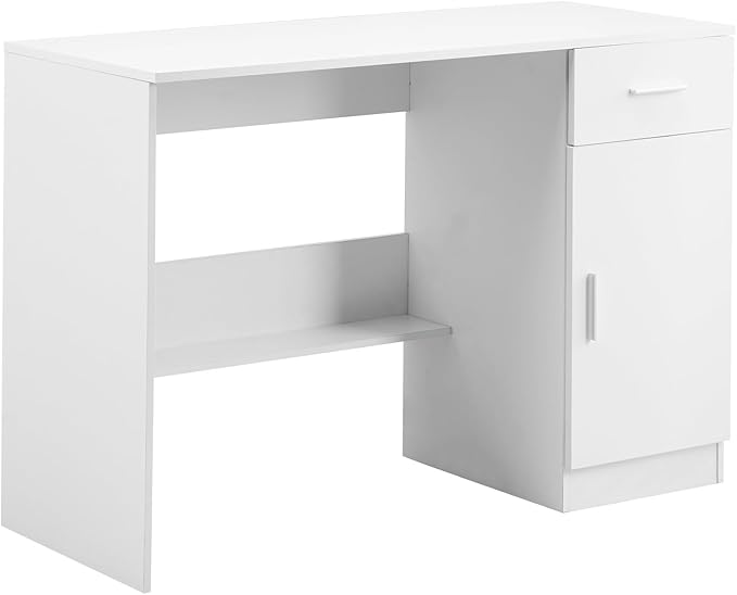 VEVOR Small Desk with Drawers, Wooden Table for Home Office, Small Computer Desk with Storage, Vanity Desk with Drawers, Study Table for Adults/Students for Drawing, Reading, Writing, White