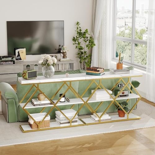 3-Tier Industrial Entryway Table with Diamond-Shaped Metal Frame, Open Shelf ...