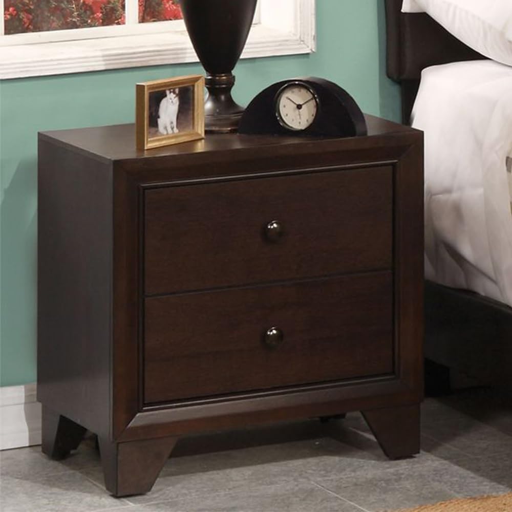 Nightstand with 2 Drawers in Espresso Finish,for Small Spaces