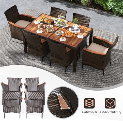 Tangkula 7 Pieces Outdoor Wicker Dining Set, Patio Dining Furniture Set with ...