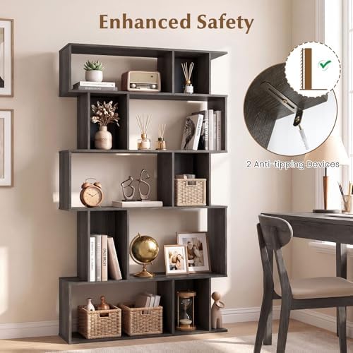GIANTEX 5-Tier Bookshelf, 10-Cube Geometric Book Case with 5 Closed-Back Cubb...