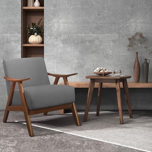 Lexicon Mid Century Modern Accent Chair with Walnut Wood Frame, Gray