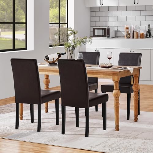 Yaheetech Dining Chairs Set of 4 Upholstered Kitchen Chairs Dark Brown | Faux...