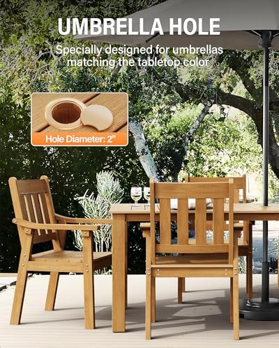 YEFU 7-Piece Patio Table Set, All-Weather HIPS, Metal Aluminum Frame, Teak