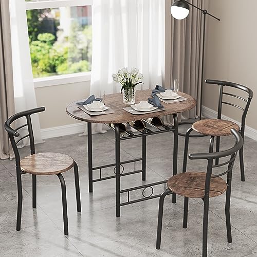 JUMMICO 3-Piece Wooden Round Table & Chair Set (Brown/Black)