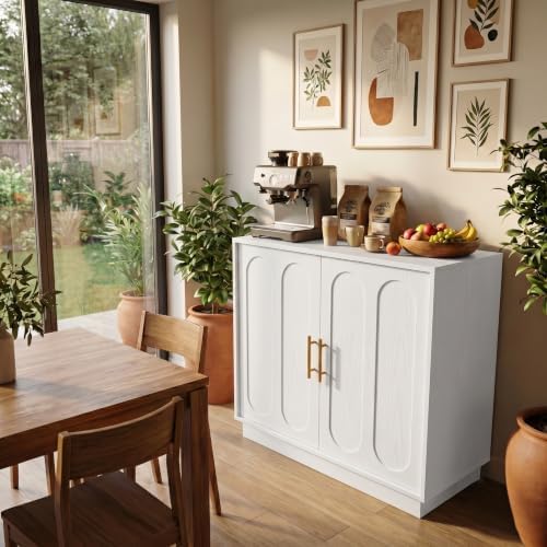 holzart 31.5" Modern Farmhouse Storage Cabinet, White 2 Door Sideboard B...