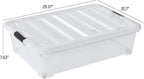 50 Quart Large Under Bed Storage Box, Clear Plastic Under Bed Storage Bin with Wheel, Set of 3