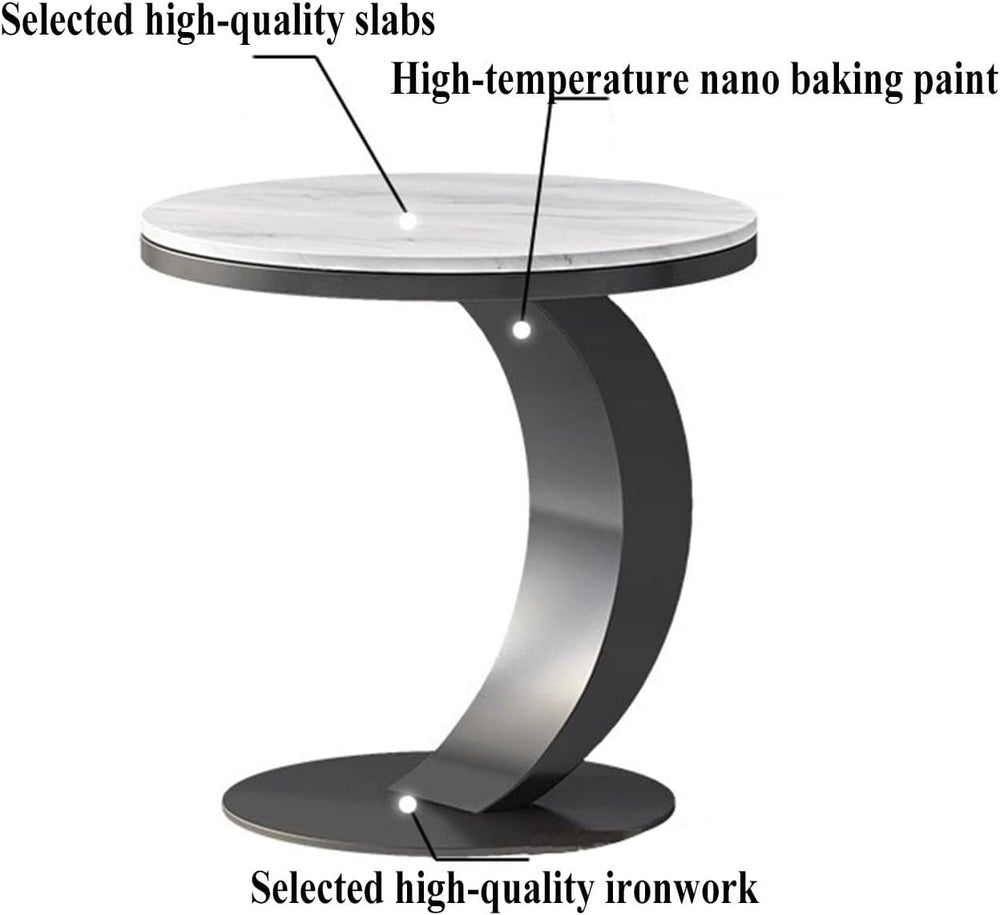Modern C-Shaped Side Table, Sintered Stone Top & Sturdy Metal Frame, Mini...