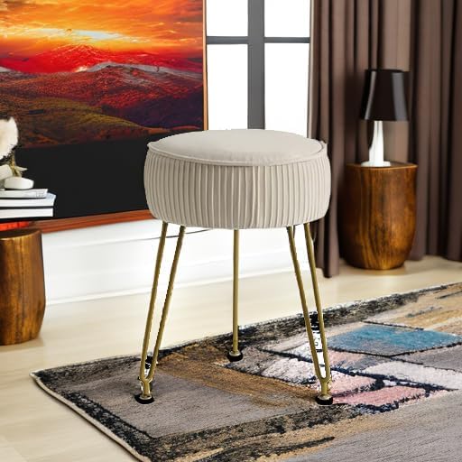IBUYKE Makeup Vanity Stool, Velvet Round Footrest Ottoman, White LG-30M | Dre...