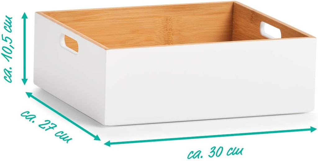 Zeller White Bamboo Storage Box, White, ca. 30 x 27 x 10,5 cm