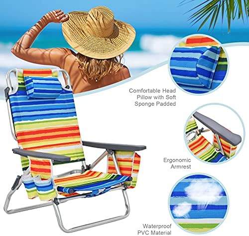 S AFSTAR Folding Beach Chair Set, 2 Pack Folding Chair and Aluminum Small Tab...