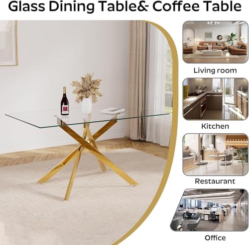 Modern Glass Dining Table Set for 4, 5-Piece Rectangular Kitchen Table Set wi...