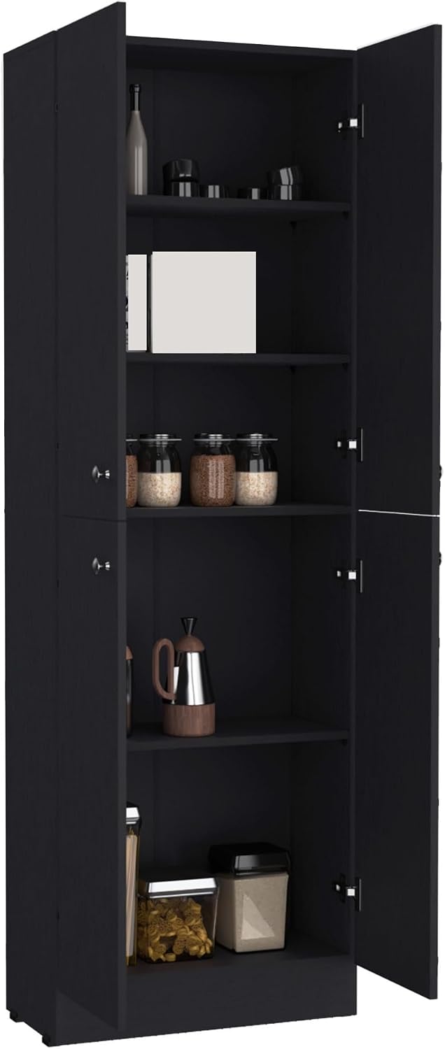 Mid-Century Pantry Storage Cabinet, Rustic Freestanding Cupboard with 5 Adjus...