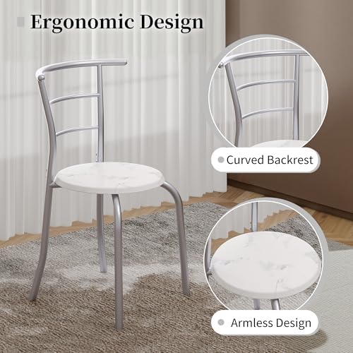 VECELO 3-Piece Dining Table Set for Kitchen Breakfast Nook, Faux Marbled Oval...
