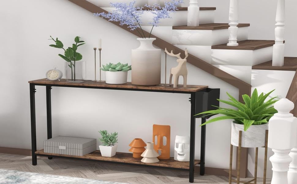 Bigbiglife 39.4" Console Entryway Table, 2-Tier Industrial Narrow Sofa T...