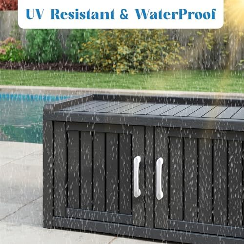 2-Tier Storage Bench, Waterproof UV-Resistant Outdoor Shoe Storage Cabinet wi...