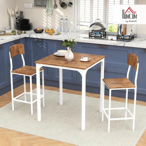 HOMCOM 3-Piece Counter Height Bar Table Space-Saving Walnut/White