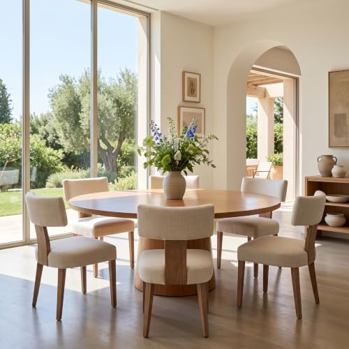 Modern Wooden Dining Chairs Set of 2 Fabric Upholstered Kitchen Chairs