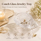 Glass Conch Shell Jewelry Dish Tray| Shell Trinket Dish Ring Earring Holder| Ocean Coastal Decorative Trinket Plate for Rings Earrings Necklaces Bracelet|Gift for Women (Transparent)