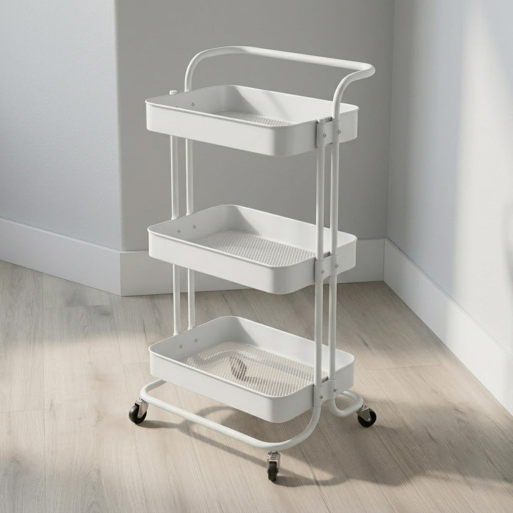 3 Tier Rolling Cart with Wheels, Metal Utility Cart Organizer with Handle for...