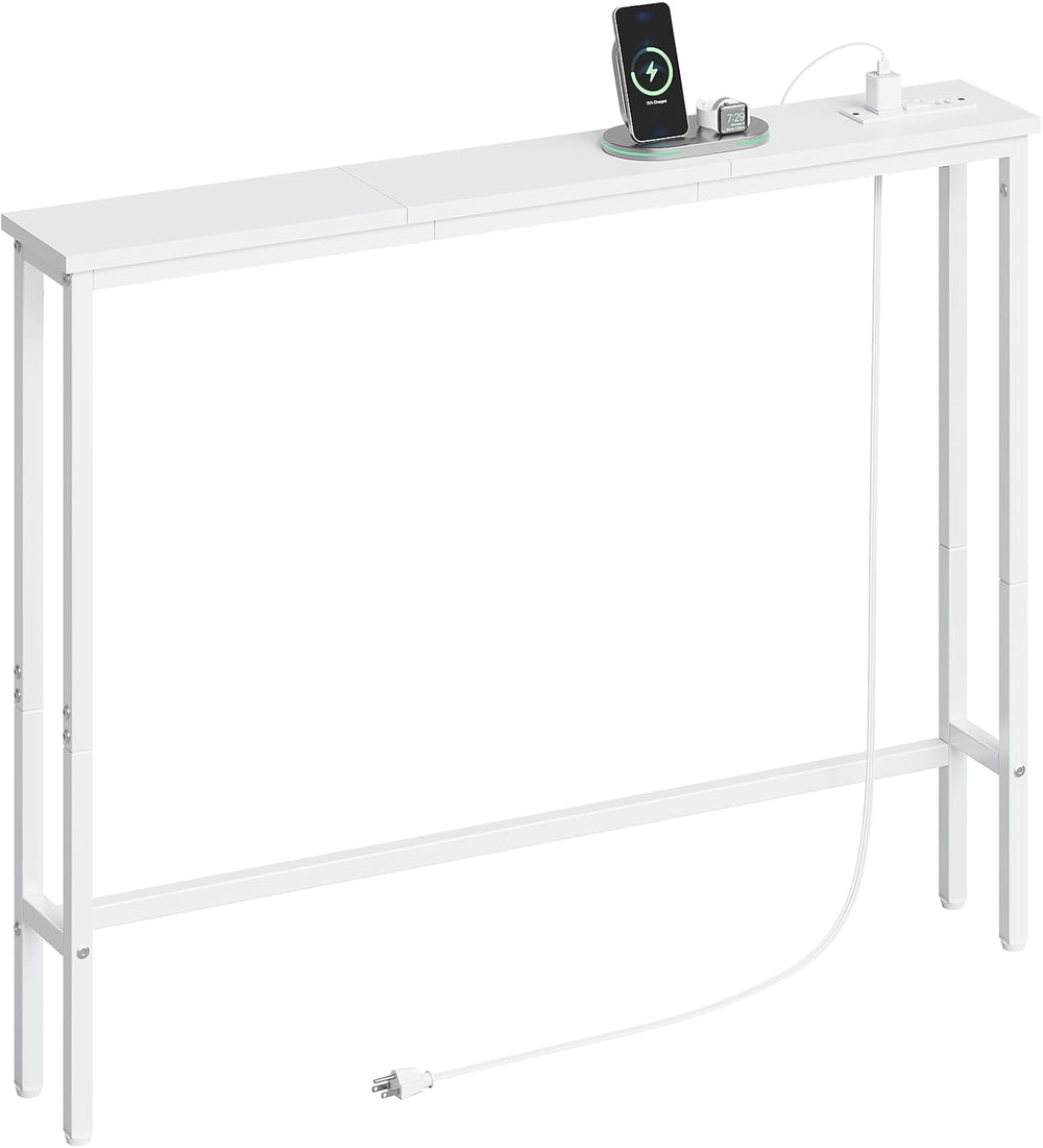 ELYKEN 39.4'' Narrow Console Table with Outlet, Sofa Table Behind Cou...