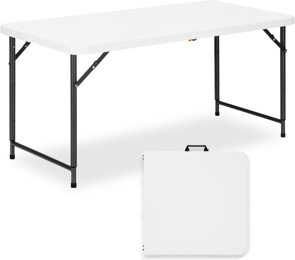 4ft Folding Table with Adjustable Height, 3-Level Foldable Table with HDPE To...