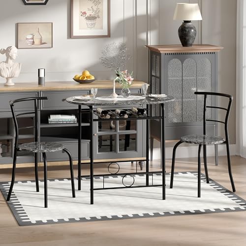 VECELO 3-Piece Dining Table Set for Kitchen Breakfast Nook, Wood Grain Oval T...