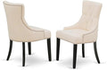 East West Furniture FRP1T02 Friona Parson Dining Room Chairs - Button Tufted Nailhead Trim Light Beige Linen Fabric Padded Chairs, Set of 2, Black