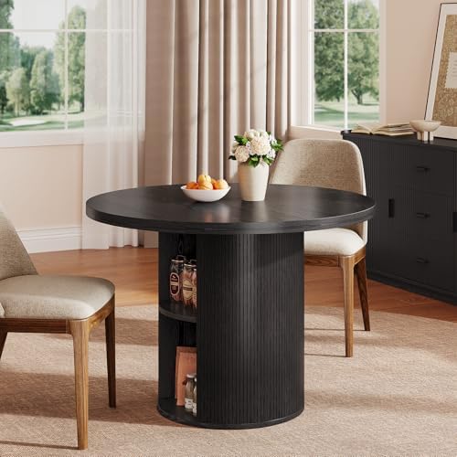 ONBRILL 41-78 Inch Extendable Dining Table for 4-8, Storage Shelf, Black