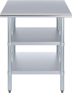 AmGood Stainless Steel Work Table with 2 Shelves | NSF | Metal Utility Table (30" Long x 24" Deep)