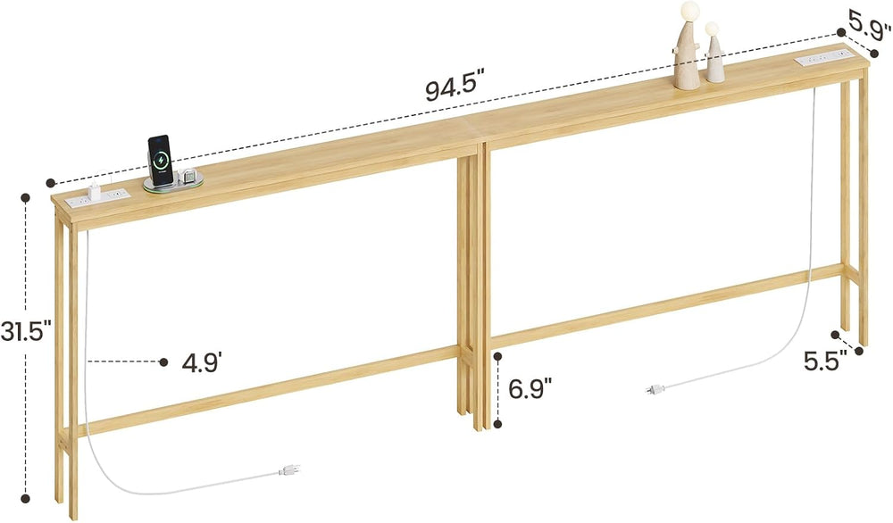ELYKEN 2 Pack Bamboo Console Table, 5.9'' Narrow Sofa Table Behind Co...