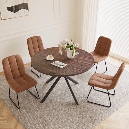 HIPIHOM 45.3 Inch Round Dining Table Set for 4, Mid Century Modern Small Coff...