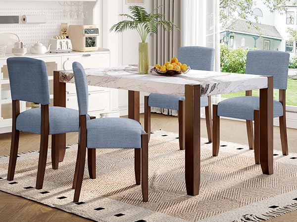 Merax Modern 5 Piece Dining Table Set for 4,Faux Marble Style Kitchen Table S...