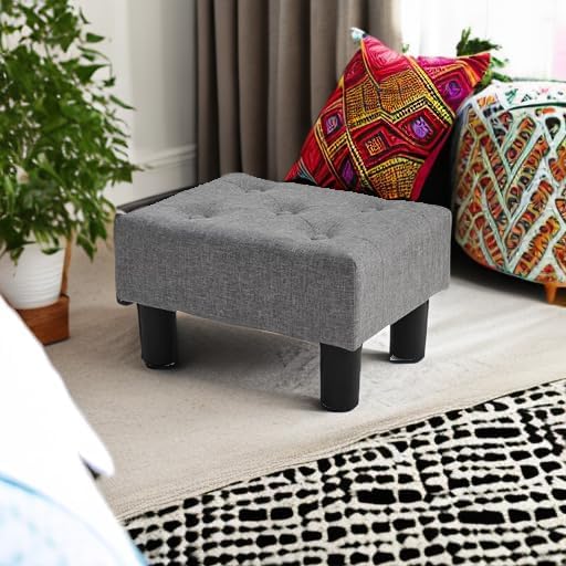 BRIAN & DANY Small Foot Stool, Linen Foot Stools with Legs, Stable Small ...