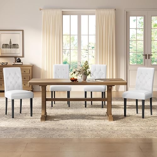 Yaheetech Dining Chairs Set of 4 Button Tufted Kitchen Chairs White