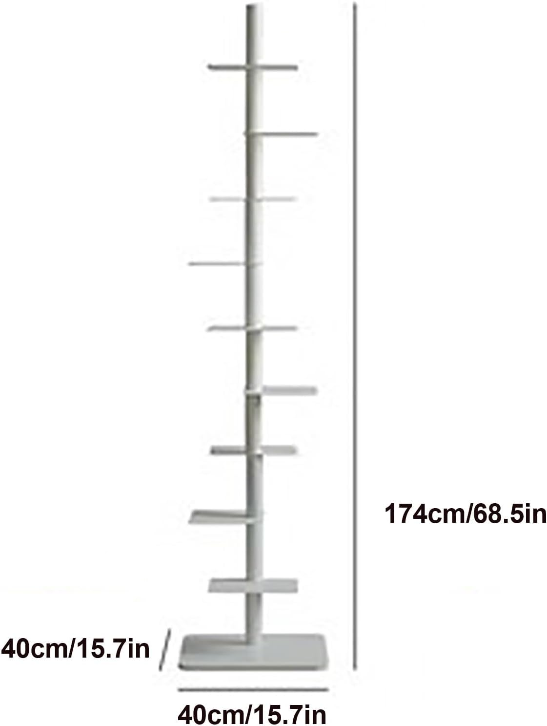 White 9 Tier Metal Bookshelf, Space Saving Narrow Ladder Shelf with Adjustable Shelves for Small Rooms, Vertical Storage Rack for Home Office Living Room Organization