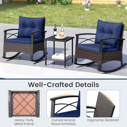 Tangkula 3 Pieces Wicker Outdoor Rocking Chairs Set