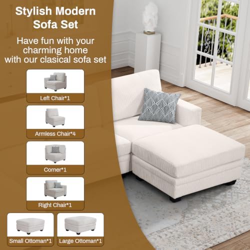 Legend Vansen Oversized Modular Sectional Sofa,U/L-Shaped Corduroy Couch with...
