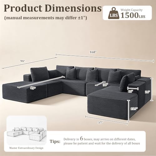 138" Oversized Couch for Living Room, Modular Sectional Couches U Shaped...