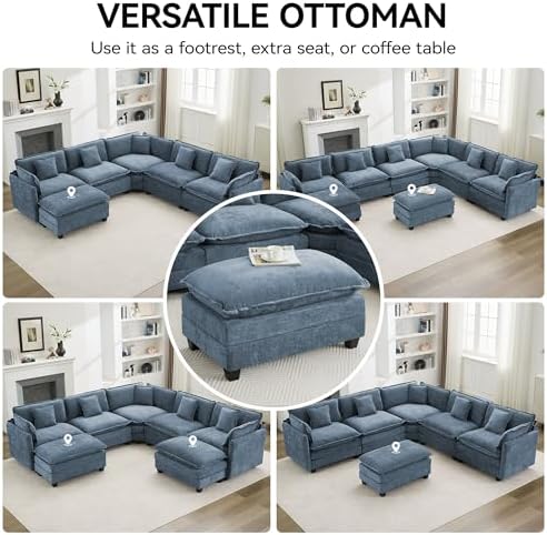 35‘’ Modern Chenille Cloud Sofa Ottoman,Rectangle Ottoman for Modular Section...
