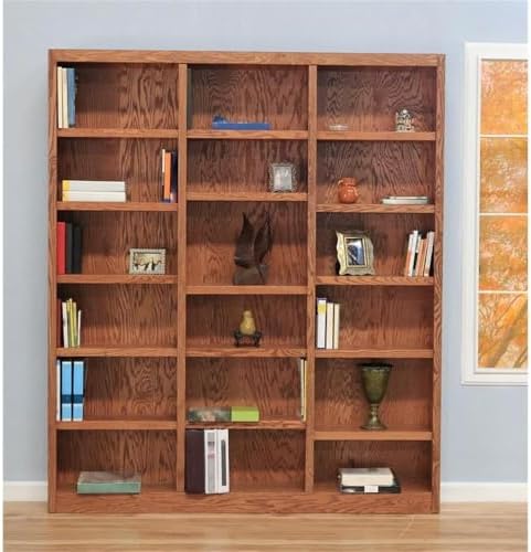 BOWERY HILL Traditional 84" Tall 18-Bookshelf Triple Wide Wood Bookcase ...