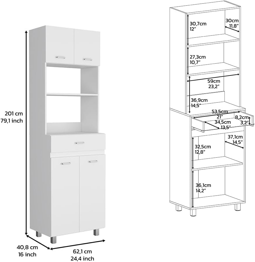 Microwave Double Door Cabinet, One Drawer, One Shelf, White