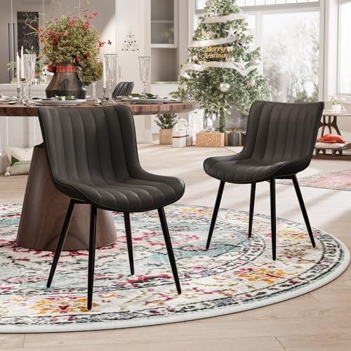 YOUNUOKE Dining Chairs Set of 2 Mid-Century Modern Kitchen Chair Black | Faux...